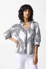 Joseph Ribkoff Stretch Poplin Geometric Print Top