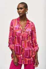 Joseph Ribkoff Satin Geometric Print Shirt