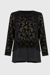 Joseph Ribkoff Foiled Velvet & Georgette Flared Top