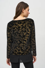 Joseph Ribkoff Foiled Velvet & Georgette Flared Top