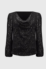 Joseph Ribkoff Sequined Cowl Neck Top