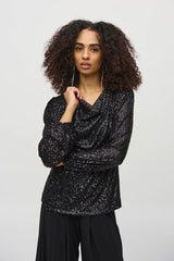 Joseph Ribkoff Sequined Cowl Neck Top
