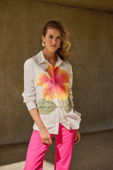 Joseph Ribkoff Embroidered Flower Cotton Shirt