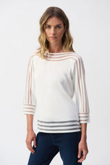 Joseph Ribkoff Mesh Stripe Detail Top