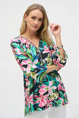 Joseph Ribkoff Knit Tropical Fit and Flare Top