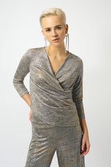 Joseph Ribkoff Foiled Mélange Knit Wrap Top