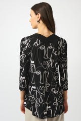 Joseph Ribkoff Silky Knit Face Print Flared Top