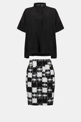 Joseph Ribkoff Jacquard Sweater Plaid Print Skirt