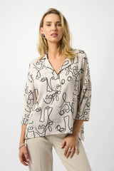 Joseph Ribkoff Satin Abstract Face Print Boxy Top