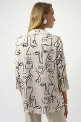 Joseph Ribkoff Satin Abstract Face Print Boxy Top