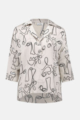 Joseph Ribkoff Satin Abstract Face Print Boxy Top