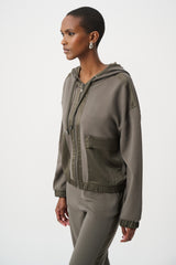Joseph Ribkoff Scuba Jersey & Satin Hooded Jacket