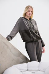 Joseph Ribkoff Scuba Jersey & Satin Hooded Jacket