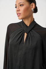 Joseph Ribkoff Satin Top With Chiffon Sleeves