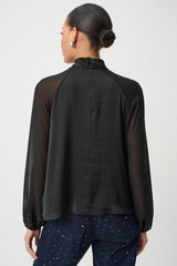 Joseph Ribkoff Satin Top With Chiffon Sleeves