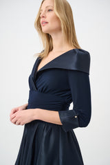 Joseph Ribkoff V-Neck Lapel Fit & Flare Dress
