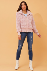 Caroline Morgan Faux Fur Bomber Jacket