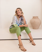 See Saw 100% Linen 3/4 Sleeve Curved Hem Top