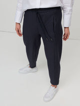 Marco Polo Pinstripe Ponte Barrel Leg Pant