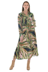 Jump Printed Leaves Tie Waist Dress