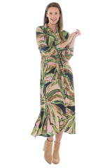 Jump Printed Leaves Tie Waist Dress