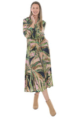 Jump Printed Leaves Tie Waist Dress