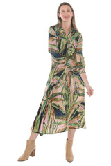 Jump Printed Leaves Tie Waist Dress