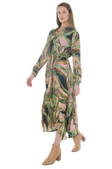 Jump Printed Leaves Tie Waist Dress