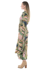 Jump Printed Leaves Tie Waist Dress