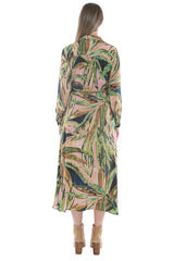 Jump Printed Leaves Tie Waist Dress