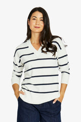 Jump Stripe V Neck Pullover