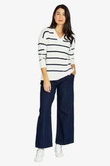 Jump Stripe V Neck Pullover