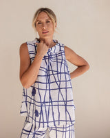 See Saw 100% Linen Cowl Neck Button Back Top