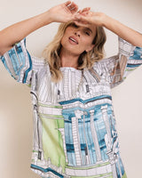 See Saw 100% Linen 3/4 Sleeve Curved Hem Top