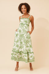 Caroline Morgan Strappy Leaf Print Maxi Dress