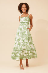 Caroline Morgan Strappy Leaf Print Maxi Dress