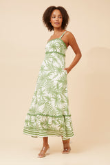 Caroline Morgan Strappy Leaf Print Maxi Dress