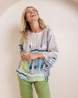 See Saw 100% Linen 3/4 Sleeve Curved Hem Top