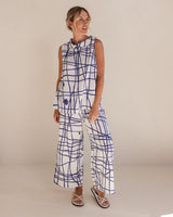 See Saw 100% Linen Cowl Neck Button Back Top