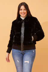 Caroline Morgan Faux Fur Bomber Jacket