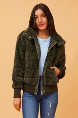 Caroline Morgan Faux Fur Bomber Jacket
