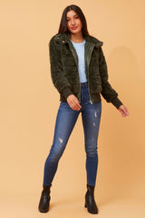 Caroline Morgan Faux Fur Bomber Jacket