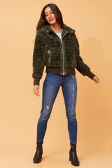 Caroline Morgan Faux Fur Bomber Jacket