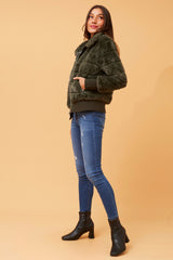 Caroline Morgan Faux Fur Bomber Jacket