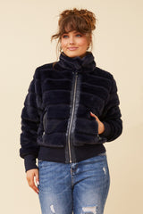 Caroline Morgan Faux Fur Bomber Jacket