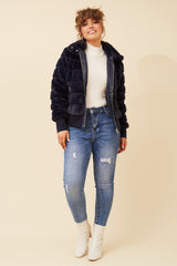 Caroline Morgan Faux Fur Bomber Jacket
