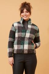 Caroline Morgan Printed Check Teddy Jacket