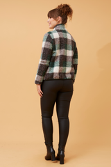 Caroline Morgan Printed Check Teddy Jacket