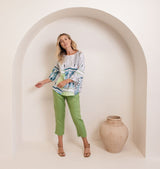 See Saw 100% Linen 3/4 Sleeve Curved Hem Top