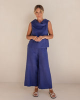 See Saw 100% Linen Button Back Cowl Neck Top